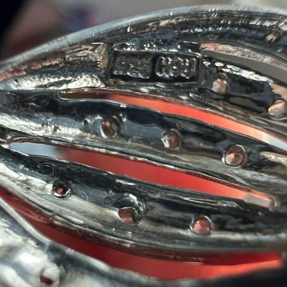 Sterling Silver and Diamond Sliced Heart Necklace Signed HOU - Picture 3 of 9